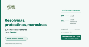 Familias de SPM y su precursor: el EPA da la serie E; el DHA da la serie D, protectinas y maresinas; el omega-6 da las lipoxinas