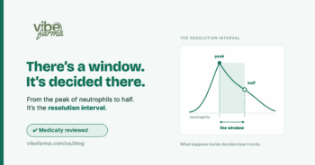 Neutrophil curve showing the peak, the fall to half, and the resolution interval shaded between them